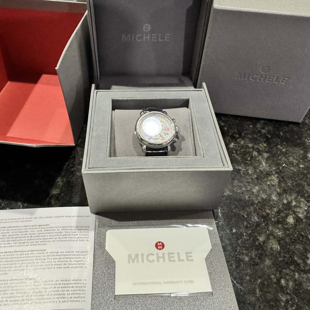 Michele Multicolor Dial Watch with Black Strap - Picture 2 of 10